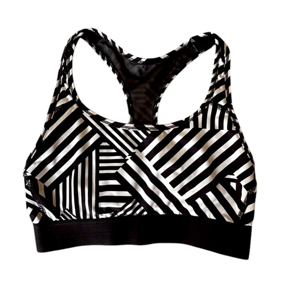 Victoria's Secret The Player Racerback Sports Bra Small Black White Geometric
